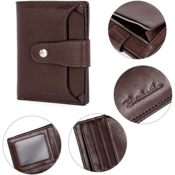 Women Leather Wallet RFID Blocking Small Bifold Zipper 3-coffee - Picture 4 of 7